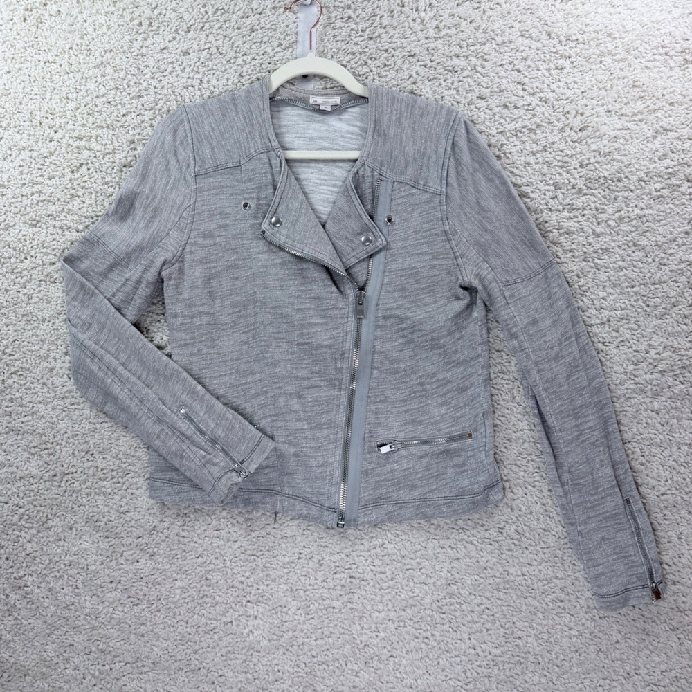 Gap Moto Jacket Women Size M Gray Lightweight Cotton Asymmetrical Zip 142957